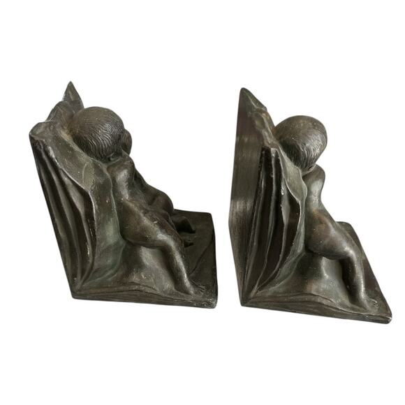 Set of 2 Bronze Clad Playful Angels Putti Bookends - Picture 7 of 10